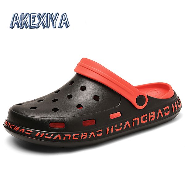 2020 new men's sandals summer men hollow slippers crocks non-slip mens summer shoes crocse outdoor men beach sandals 40-45, Black