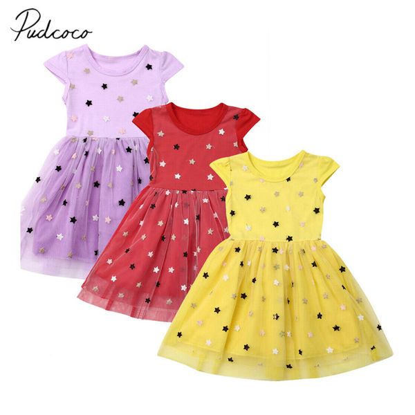 

2019 детские летние одежды мода цветочные детские дети девочки принцесса звезды платье малыш ребенок кружева вечерние шифоновые платья 1-4т, Red;yellow