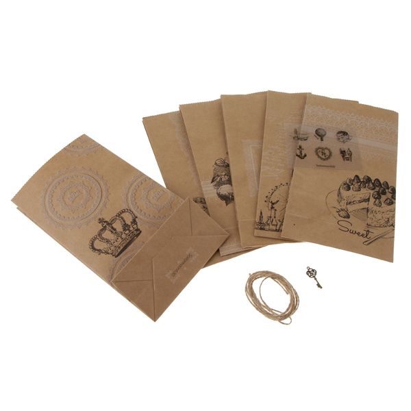 pack of 6 vintage kraft paper food gift bags with self adhesive sealing stickers
pack of 6 vintage kraft paper food gift bags with self adhesive sealing stickers