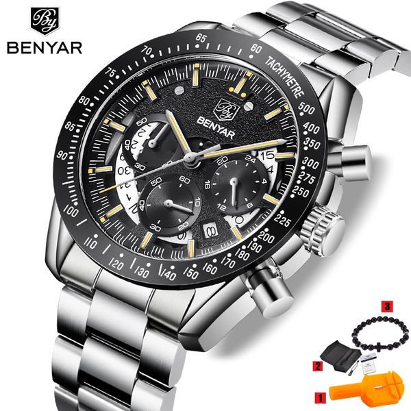 benyar men's watches chronograph steel strap sports army man quartz wrist watch clock relogio masculino, Slivery;brown
benyar men's watches chronograph steel strap sports army man quartz wrist watch clock relogio masculino, Slivery;brown