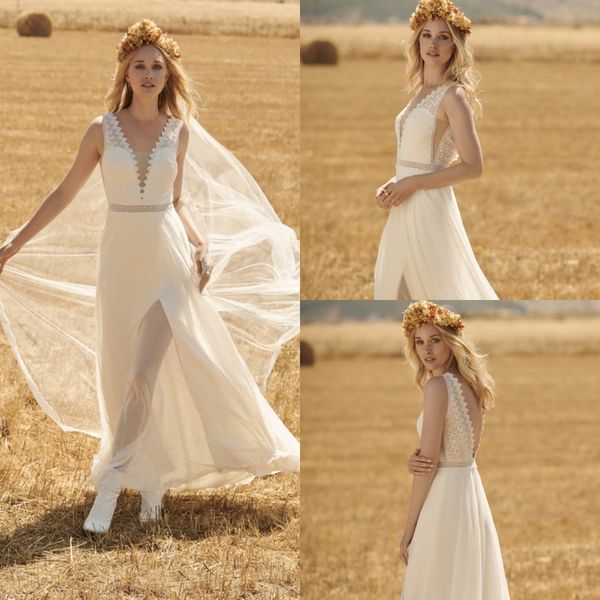 rembo styling bohemian v neck sleeveless backless front split wedding dresses lace tulle wedding gown floor length robe de mariée, White
rembo styling bohemian v neck sleeveless backless front split wedding dresses lace tulle wedding gown floor length robe de mariée, White
