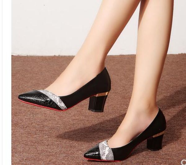 2019 women's shoes in spring and autumn with new style high heel coarse heel pointed end blue patchwork@133, Black
2019 women's shoes in spring and autumn with new style high heel coarse heel pointed end blue patchwork@133, Black