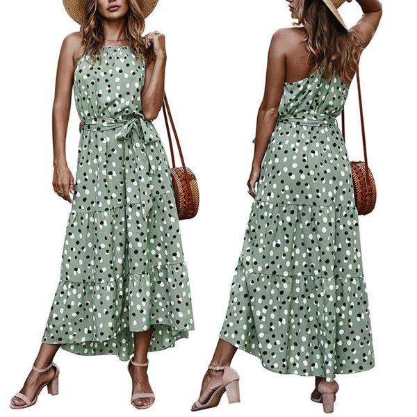 summer women casual sleeveless polka dot print large hem belted beach long dress polka dot print belt large hem dress, Black;gray
summer women casual sleeveless polka dot print large hem belted beach long dress polka dot print belt large hem dress, Black;gray
