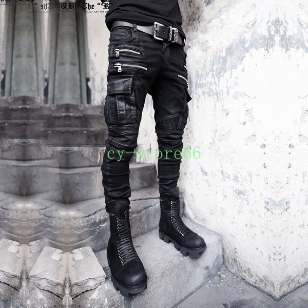 mens punk zipper slim fit pocket cargo pants denim jean casual rock motorcycle, Black
mens punk zipper slim fit pocket cargo pants denim jean casual rock motorcycle, Black