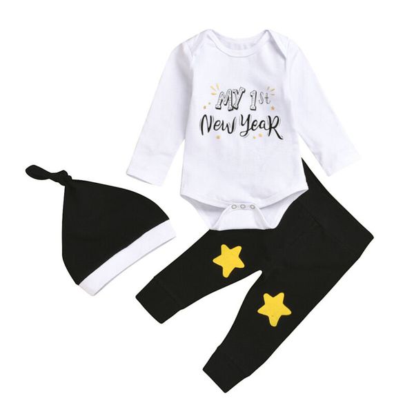 2020 my 1st new year baby boy girl long sleeve cotton bodysuit star print long pant trouser hat 3pcs baby clothing set, White
2020 my 1st new year baby boy girl long sleeve cotton bodysuit star print long pant trouser hat 3pcs baby clothing set, White