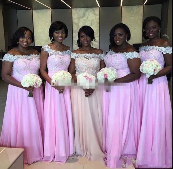 off the shoulder bridesmaid dresses lace applique maxi chiffon floor length maid of honor dress prom party gown, White;pink
off the shoulder bridesmaid dresses lace applique maxi chiffon floor length maid of honor dress prom party gown, White;pink