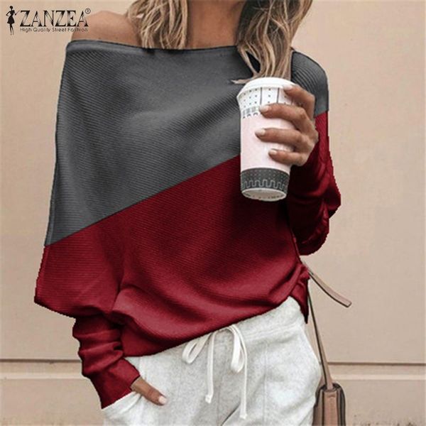 women's blouses & shirts off shoulder knitwear tunic patchwork blouse 2021 zanzea fashion pullovers female jumper autumn oversized, White
women's blouses & shirts off shoulder knitwear tunic patchwork blouse 2021 zanzea fashion pullovers female jumper autumn oversized, White
