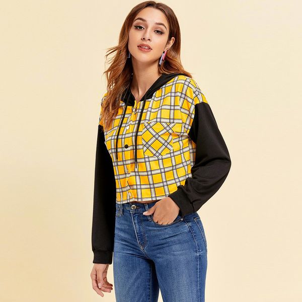 fashion womens plaid printing long sleeve hoodies short casual style plaid dailywear lightweight hooded hoodies, Black
fashion womens plaid printing long sleeve hoodies short casual style plaid dailywear lightweight hooded hoodies, Black