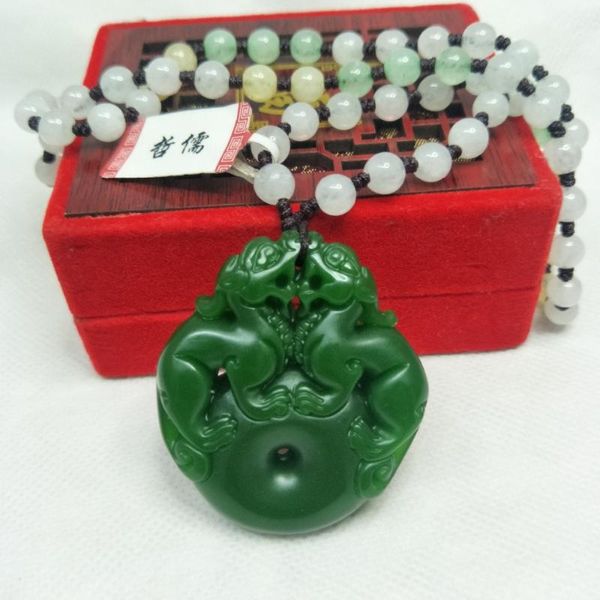 zheru jewelry pure natural hetian biyu carved double god beast pendant tricolor jade bead necklace send certificate, Silver
zheru jewelry pure natural hetian biyu carved double god beast pendant tricolor jade bead necklace send certificate, Silver