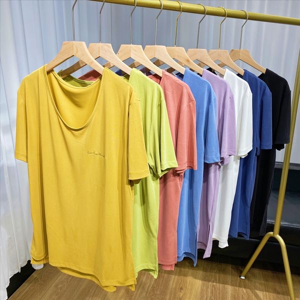 20 xia xin copper ammonia round collar t-shirt women's short sleeves solid color slim cool t-shirt with tx0605a, White
20 xia xin copper ammonia round collar t-shirt women's short sleeves solid color slim cool t-shirt with tx0605a, White