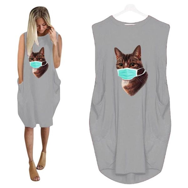 summer new сыпучие плюс размер женщин платья мода носить маски cat печати карманный шею рукавов женщин вскользь платье s-5xl, Black;gray 
summer new сыпучие плюс размер женщин платья мода носить маски cat печати карманный шею рукавов женщин вскользь платье s-5xl, Black;gray