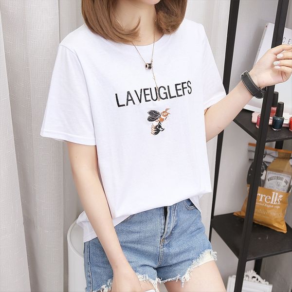 t-shirt women's pure cotton fashion 2019 summer clothes all-match cartoon embroidery student clothing t-shirt clothing round collar loo, White
t-shirt women's pure cotton fashion 2019 summer clothes all-match cartoon embroidery student clothing t-shirt clothing round collar loo, White