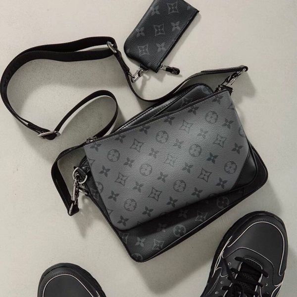 spot shipping trio mans cross body bag canvas messenger bag shoulder bags genuine leather multifunction purse with box a012, Black
spot shipping trio mans cross body bag canvas messenger bag shoulder bags genuine leather multifunction purse with box a012, Black