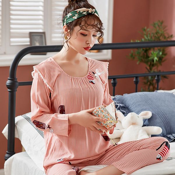 pajamas women spring sweet cartoon print striped lace stitching pijama 2pcs sleepwear home clothing casual bow kawaii princess, Blue;gray
pajamas women spring sweet cartoon print striped lace stitching pijama 2pcs sleepwear home clothing casual bow kawaii princess, Blue;gray