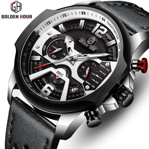 goldenhour genuine leather strap men's quartz watch waterproof man clock black fashion business men watches relogio masculino, Slivery;brown
goldenhour genuine leather strap men's quartz watch waterproof man clock black fashion business men watches relogio masculino, Slivery;brown