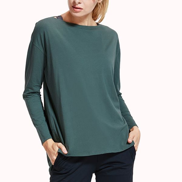 women's pima cotton casual long sleeves workout t-shirt sports boat neck top, White;red 
women's pima cotton casual long sleeves workout t-shirt sports boat neck top, White;red