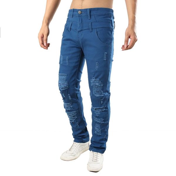 mens hole casual jeans trousers fake double pants personality slim ripped male patched beggar elasticity denim destroyed jeans, Blue
mens hole casual jeans trousers fake double pants personality slim ripped male patched beggar elasticity denim destroyed jeans, Blue