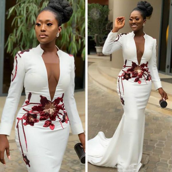 white mermaid evening dresses high collar long sleeves appliqued party prom gowns sweep train deep v neck dress, Black;red
white mermaid evening dresses high collar long sleeves appliqued party prom gowns sweep train deep v neck dress, Black;red