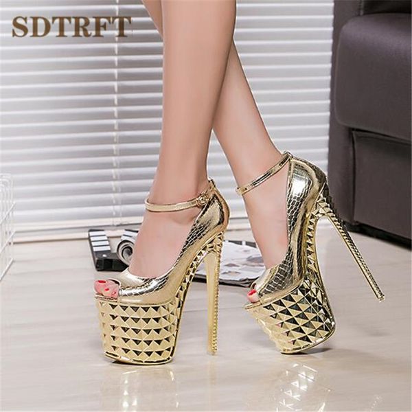 sdtrft peep toe pumps ladies platform shoes woman 19cm ultra high thin heels zapatos mujer gold sliver patent leather stiletto, Black
sdtrft peep toe pumps ladies platform shoes woman 19cm ultra high thin heels zapatos mujer gold sliver patent leather stiletto, Black