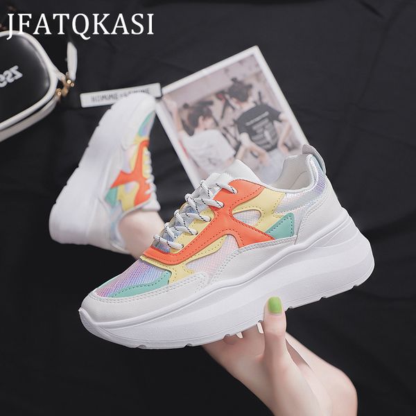 2019 new thick bottom sneakers spring colorful shiny white casual shoes breathable autumn woman flats lace up female daddy shoes, Black
2019 new thick bottom sneakers spring colorful shiny white casual shoes breathable autumn woman flats lace up female daddy shoes, Black