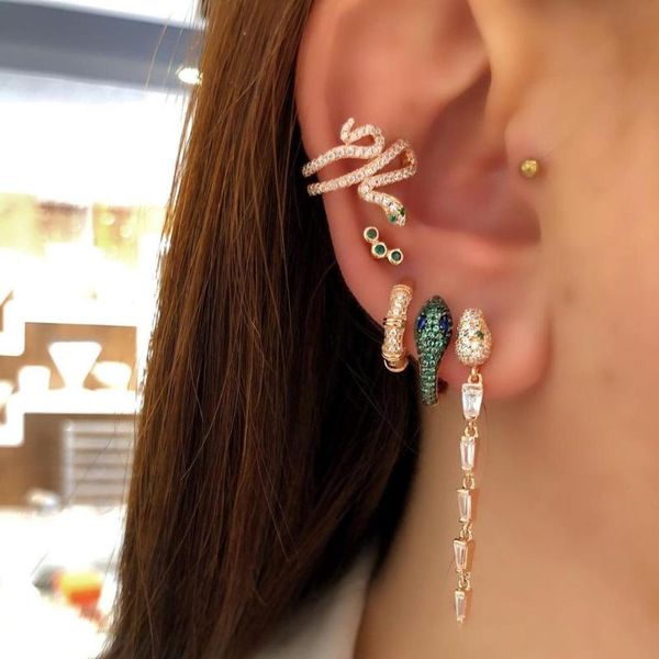 1 piece no piercing ear cuff micro pave white cz green eye wrap snake shaped clip on earring multi piercing earrings, Silver
1 piece no piercing ear cuff micro pave white cz green eye wrap snake shaped clip on earring multi piercing earrings, Silver