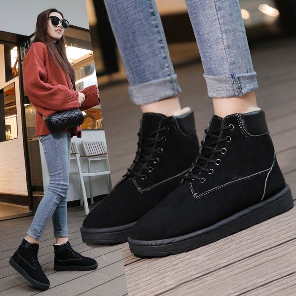 w- autumn and winter students lace snow boots women plus velvet comfortable wild fashion warm lightweight cotton shoes, Black
w- autumn and winter students lace snow boots women plus velvet comfortable wild fashion warm lightweight cotton shoes, Black