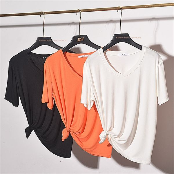 solid color all-match thin modal t- women's short t-shirt sleeve v-neck loose large size base shirt half sleeve top, White
solid color all-match thin modal t- women's short t-shirt sleeve v-neck loose large size base shirt half sleeve top, White