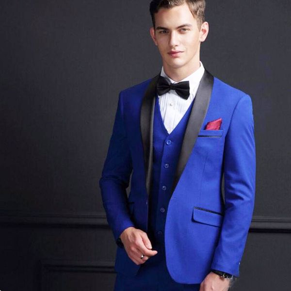 royal blue men suits for wedding black shawl lapel groom wear slim fit one buttons mens blazer (jacket+vest+pants), Black;gray
royal blue men suits for wedding black shawl lapel groom wear slim fit one buttons mens blazer (jacket+vest+pants), Black;gray