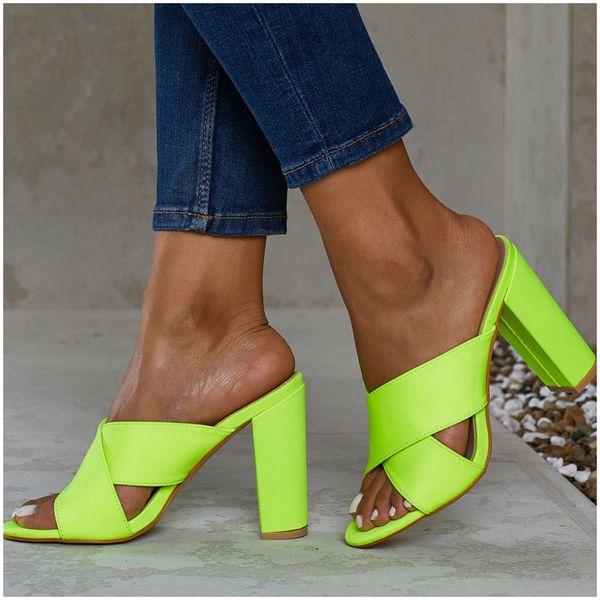slippers women summer green fluorescent red mules square heels open-toed shoes party high 2021, Black
slippers women summer green fluorescent red mules square heels open-toed shoes party high 2021, Black