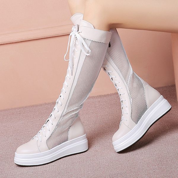 ymechic 2019 spring summer mesh genuine leather boots women flat platform shoes creepers punk cross tied knee high riding boots, Black
ymechic 2019 spring summer mesh genuine leather boots women flat platform shoes creepers punk cross tied knee high riding boots, Black