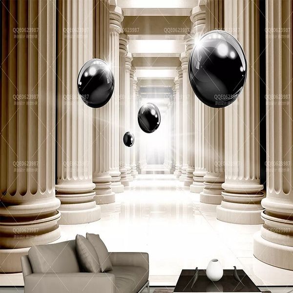 пользовательское большой настенная 3d обои современный творческое 3d расширение пространства черного шар романского колонок tv задняя стенка