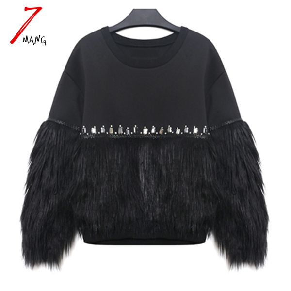 7mang 2017 new women fashion punk fur patchwork sweatshirts diamond beading o neck black pullover
7mang 2017 new women fashion punk fur patchwork sweatshirts diamond beading o neck black pullover