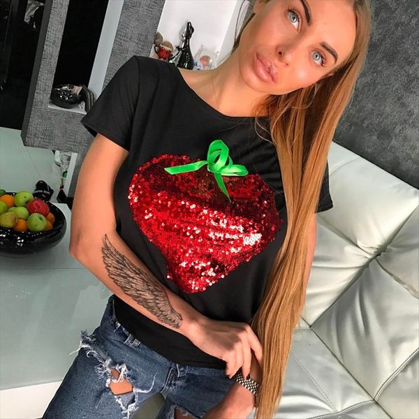 sequins embroidered versatile round collar short sleeve t-shirt women's strawberry sequins embroidered versatile round collar short sle, White
sequins embroidered versatile round collar short sleeve t-shirt women's strawberry sequins embroidered versatile round collar short sle, White