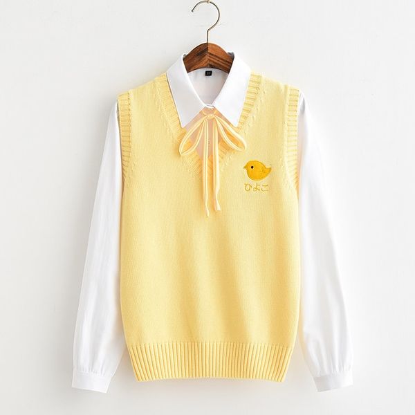 all-match yellow girl style yellow chick embroidery bottoming sweater vest rope, White;black
all-match yellow girl style yellow chick embroidery bottoming sweater vest rope, White;black