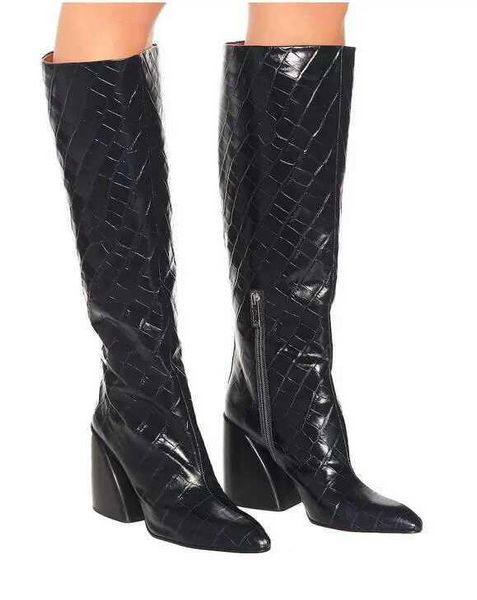 runway dark brown black leather knee high boots women pointed toe embossing pattern womens shoes side zipper zapatos de mujer
runway dark brown black leather knee high boots women pointed toe embossing pattern womens shoes side zipper zapatos de mujer
