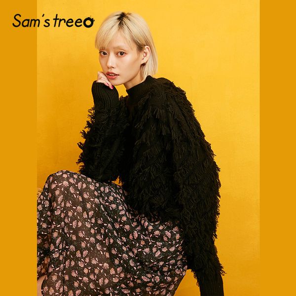 sam's tree black solid fringe knit pullover sweater women 2020 winter long sleeve casual pure office ladies basic, White;black
sam's tree black solid fringe knit pullover sweater women 2020 winter long sleeve casual pure office ladies basic, White;black