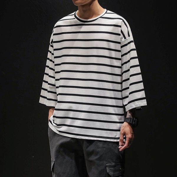 men's t-shirts summer t shirt men fashion striped casual seven-point sleeve tshirt man streetwear trend wild hip-hop loose t-shirt male, White;black
men's t-shirts summer t shirt men fashion striped casual seven-point sleeve tshirt man streetwear trend wild hip-hop loose t-shirt male, White;black