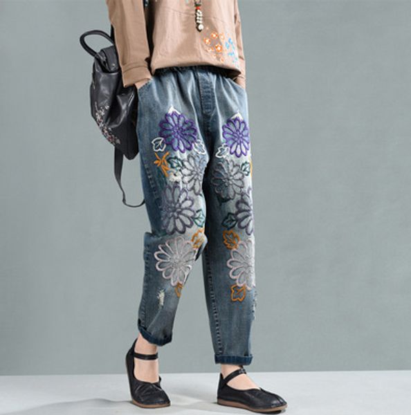 spring autumn jeans women retro loose denim trousers new ladies elastic waist embroidery flower casual blended pants 2019, Blue
spring autumn jeans women retro loose denim trousers new ladies elastic waist embroidery flower casual blended pants 2019, Blue