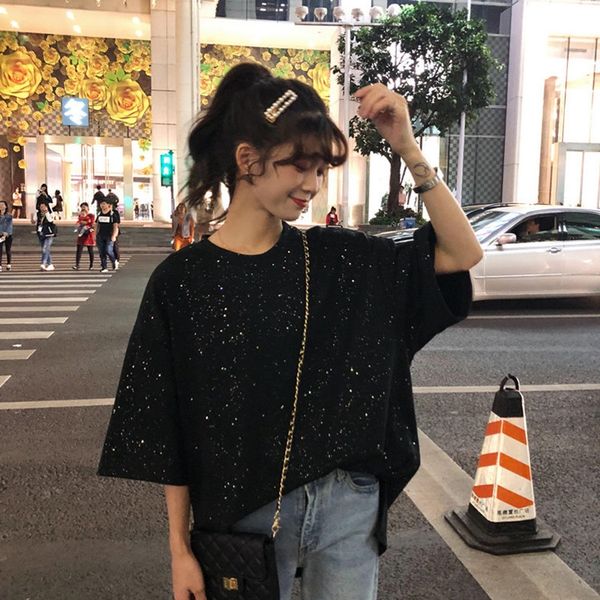 dress t- clothing clothing 2020 women's black loose slim shiny mid-long short-sleeved t-shirt base shirt g1629, White
dress t- clothing clothing 2020 women's black loose slim shiny mid-long short-sleeved t-shirt base shirt g1629, White