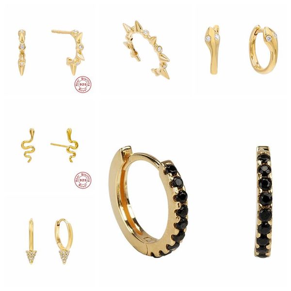925 sterling silver girl's huggies hoops earrings snake/black stone classic minimal charming earrings stud thin hoops gift a30, Golden;silver
925 sterling silver girl's huggies hoops earrings snake/black stone classic minimal charming earrings stud thin hoops gift a30, Golden;silver