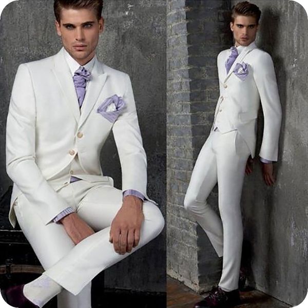 

ivory men suits wedding groom tuxedo peaked lapel italian man blazer jacket pants 3piece slim fit terno masculino custom made costume homme, Black;gray
