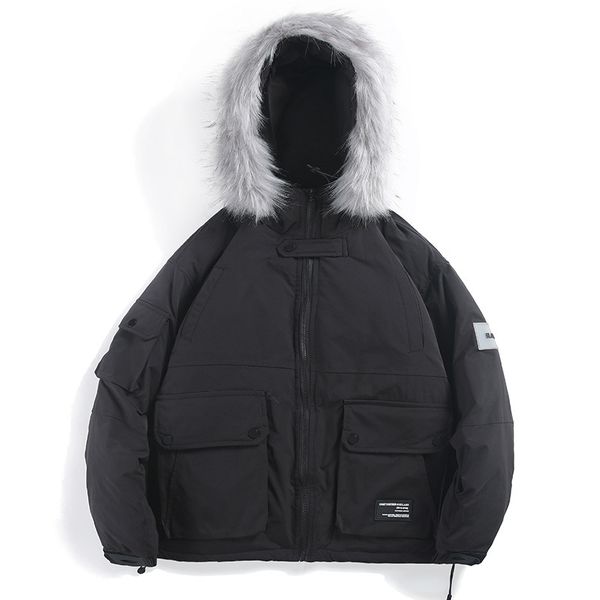 2019 winter new large wool collar short cotton men's trend loose thickened casual all-around coat men, Black
2019 winter new large wool collar short cotton men's trend loose thickened casual all-around coat men, Black