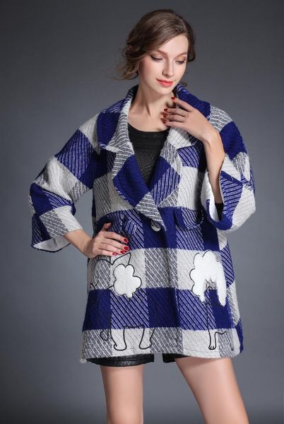 women large turn down collar a-line loose drop shoulder plaid woolen coat outerwear, Black
women large turn down collar a-line loose drop shoulder plaid woolen coat outerwear, Black