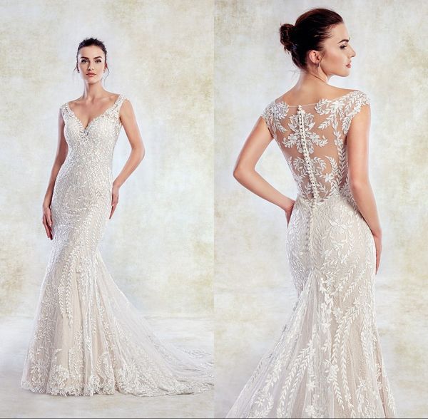 deep v neck mermaid wedding dresses lace appliques sweep train illusion back bridal gown robe de marie, White
deep v neck mermaid wedding dresses lace appliques sweep train illusion back bridal gown robe de marie, White
