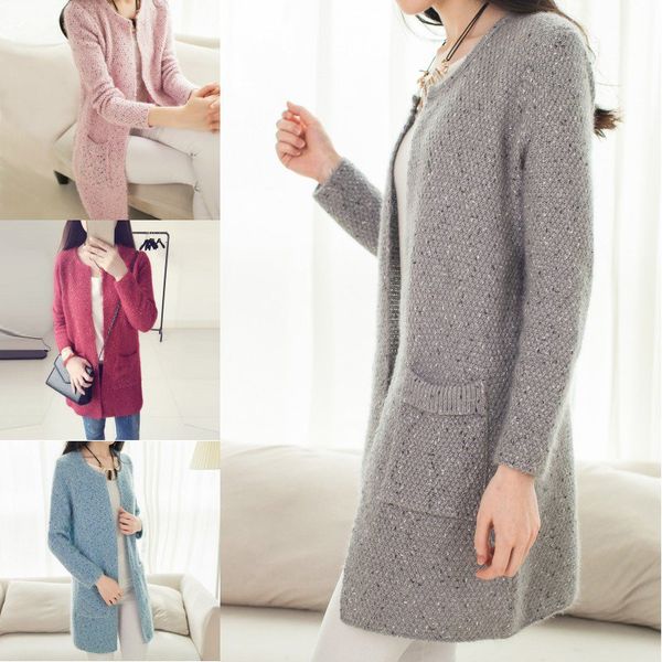 women cardigan mid-long loose cardigan round neck long-sleeved sweater slim fit knit sweater coat, White
women cardigan mid-long loose cardigan round neck long-sleeved sweater slim fit knit sweater coat, White
