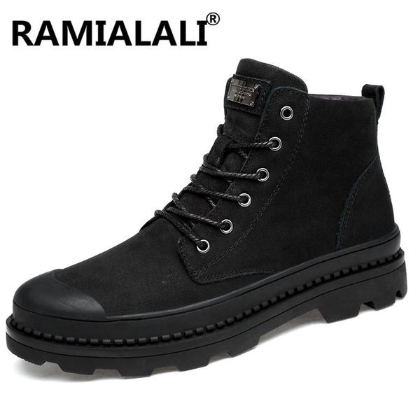 

ramialali winter warm men's boots genuine leather mens army boots hard-wearing real leather botas masculino big size 47, Black