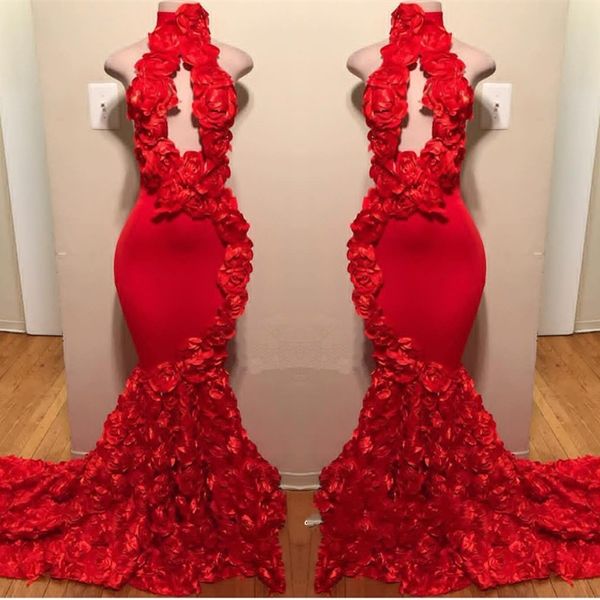 red high neck prom dresses handmade flowers mermaid evening gowns count train black girls african formal wear backless party dress
red high neck prom dresses handmade flowers mermaid evening gowns count train black girls african formal wear backless party dress