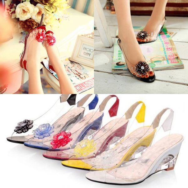 2019 new fashion summer fish mouth sandals transparent crystal shoes with diamond flower wedge sandals, Black
2019 new fashion summer fish mouth sandals transparent crystal shoes with diamond flower wedge sandals, Black