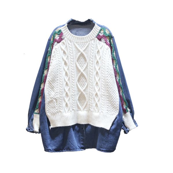 lanmrem stock 2020 spring new women's clothes o-neck long sleeve fake two piece denim patchwork knitting sweater famale ah567, White;black
lanmrem stock 2020 spring new women's clothes o-neck long sleeve fake two piece denim patchwork knitting sweater famale ah567, White;black
