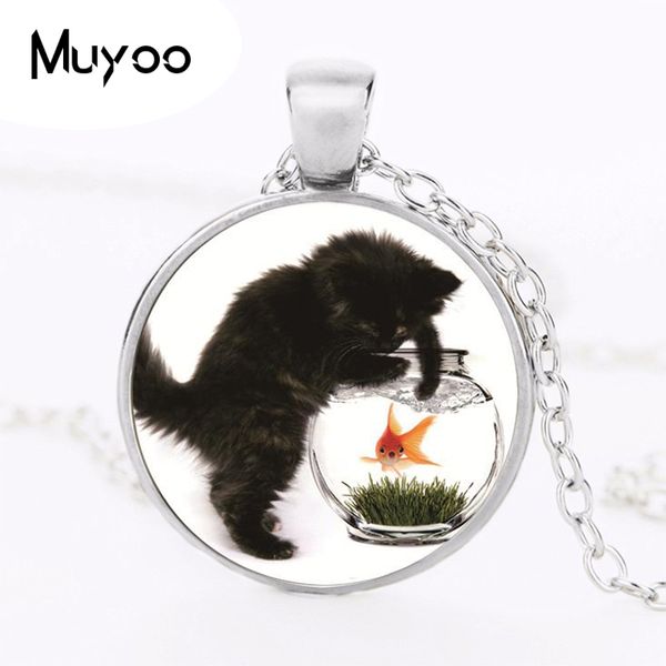 cat and fish logo pendant necklace animal picture vintage black chain choker statement necklace jewelry gifts for girl hz1, Silver
cat and fish logo pendant necklace animal picture vintage black chain choker statement necklace jewelry gifts for girl hz1, Silver